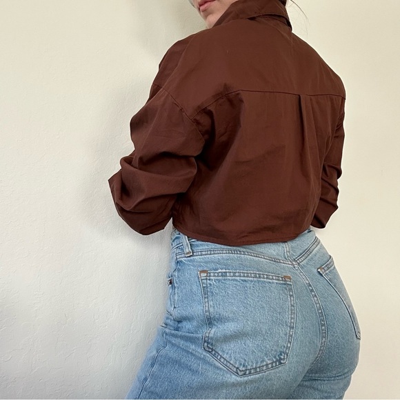 Forever21 brown cropped button up size S - Picture 3 of 5